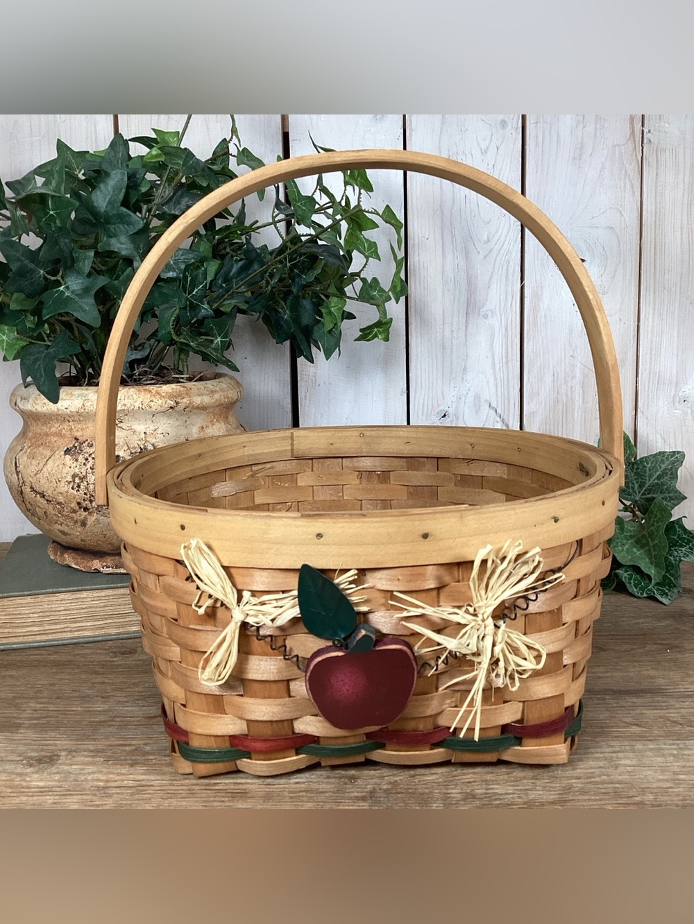 Rustic Woven Handled Basket, Apple, Square 10" x 10", Fold Handle